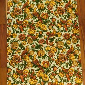 Vintage 60s Golding Upholstery Fabric BOWER 4 1/3 yards Pheasant Floral Gold NEW
